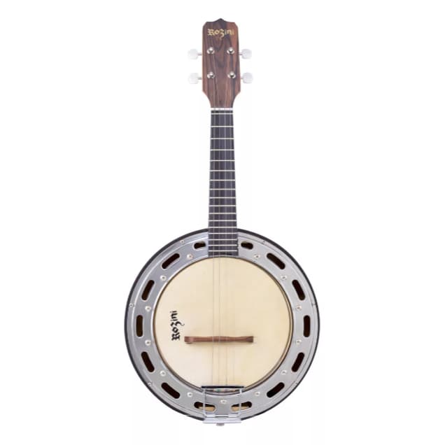 Banjo Ativo Rozini Estudante Imbuia com Equalizador e Afinador, corpo em madeira, membrana de metal, braço em madeira, cordas de aço.