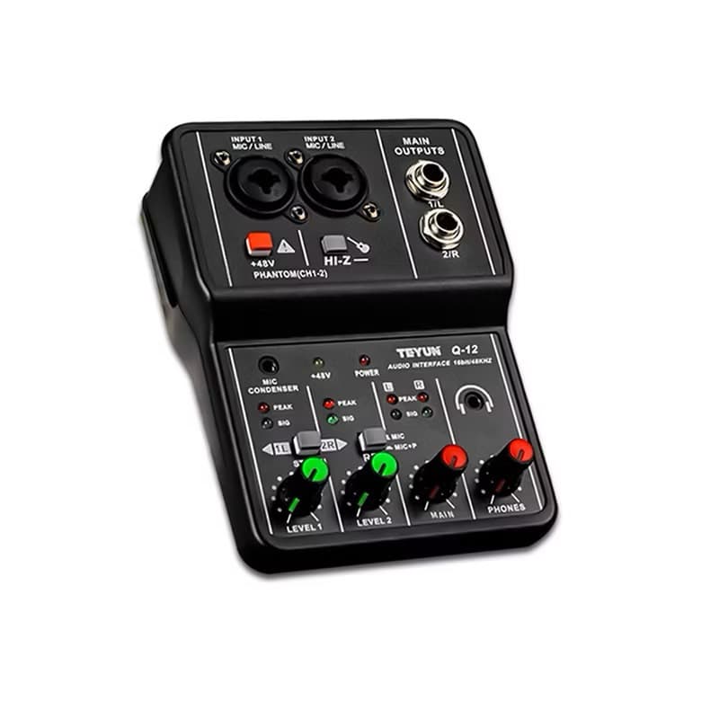 Mesa De Som De Interface De Áudio Com Monitoramento, Guitarra Elétrica, Gravação Ao Vivo, Placa De Som Profissional Q-12