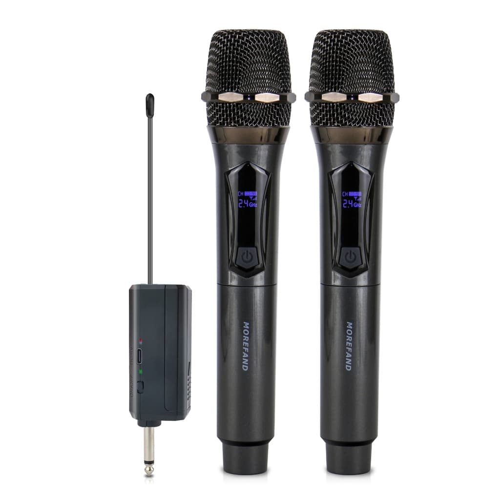 Kit de microfone sem fio profissional preto com receptor e dois microfones de mão