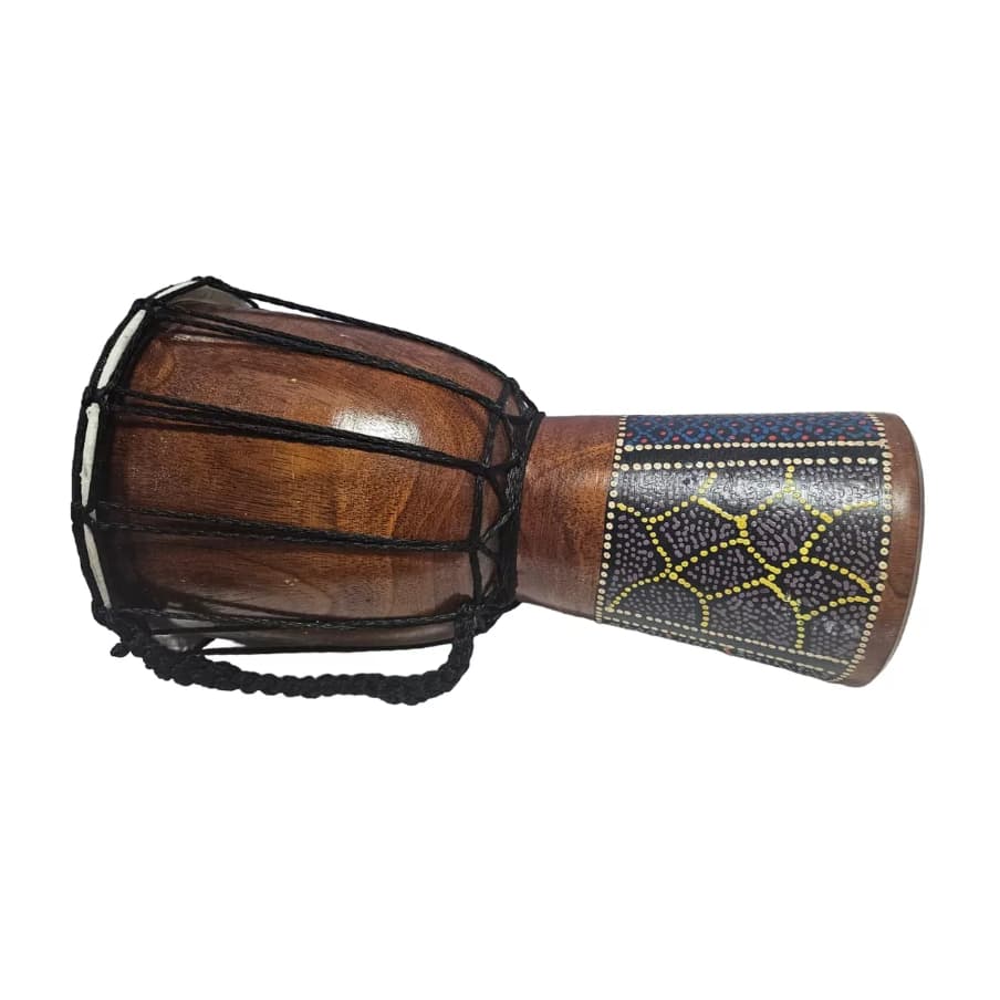 Tambor Djembe Africano 30cm em Madeira com Decoração Geométrica - Ideal para Percussão Artesanal