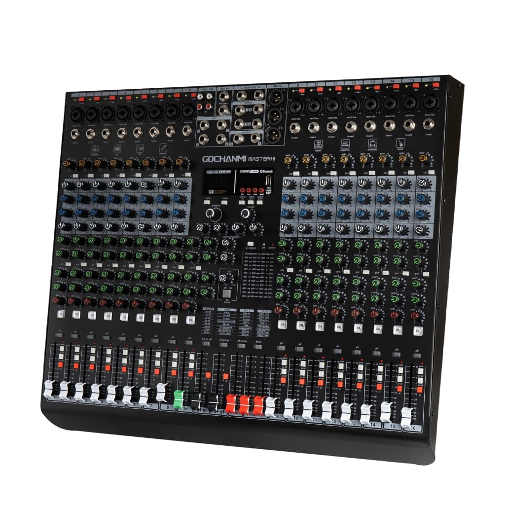 Mesa de Som GOCHANMI Master16 DJ Mixer 16 Canais 199 Efeitos  Grupos EQ Sweep Phantom 48V 110v/220v