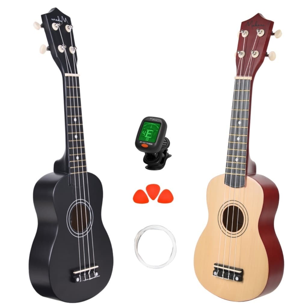 Ukulele Acústico Soprano Makanu com Afinador e Palhetas, Preto e Marrom
