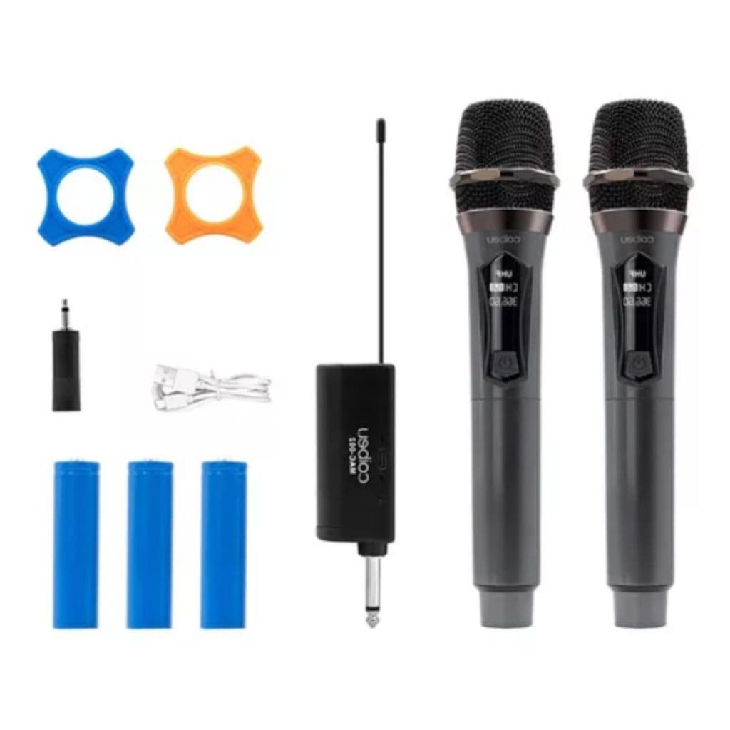 Microfones dinâmicos sem fio duplo profissionais com kit de acessórios