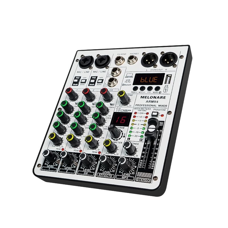 MELONARE ARMX-4 Mixer de áudio de 4 canais DJ Interface de áudio USB Função Bluetooth 16 efeitos DSP