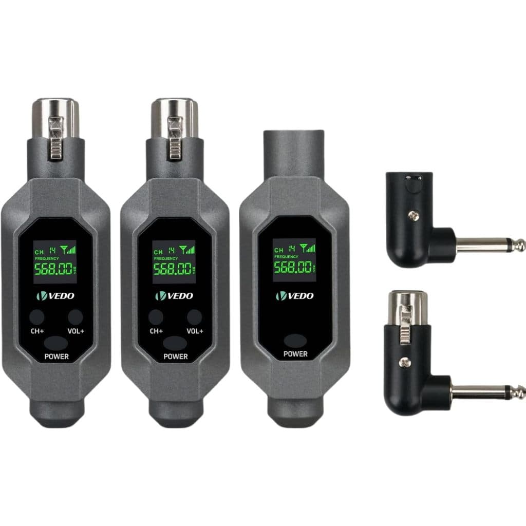 Conjunto de transmissores e receptores de microfone sem fio VEDO 2 em 1 cinza metálico