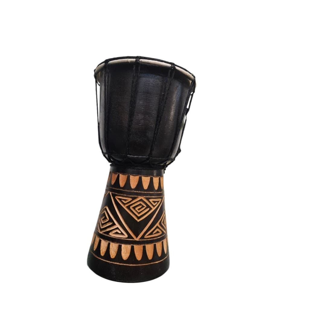 Djembe africano marrom escuro com detalhes em preto e marrom claro