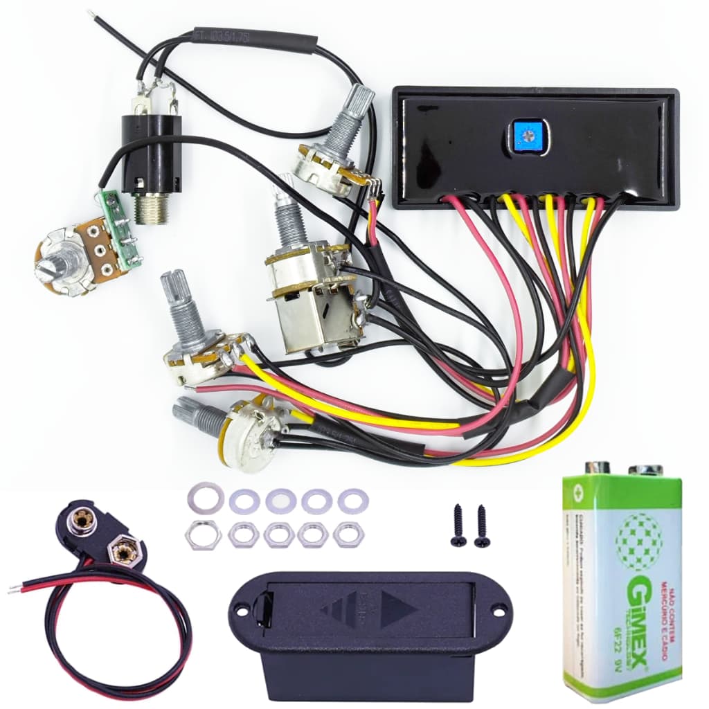 Kit de montagem para circuito de contrabaixo com potenciômetros e fios