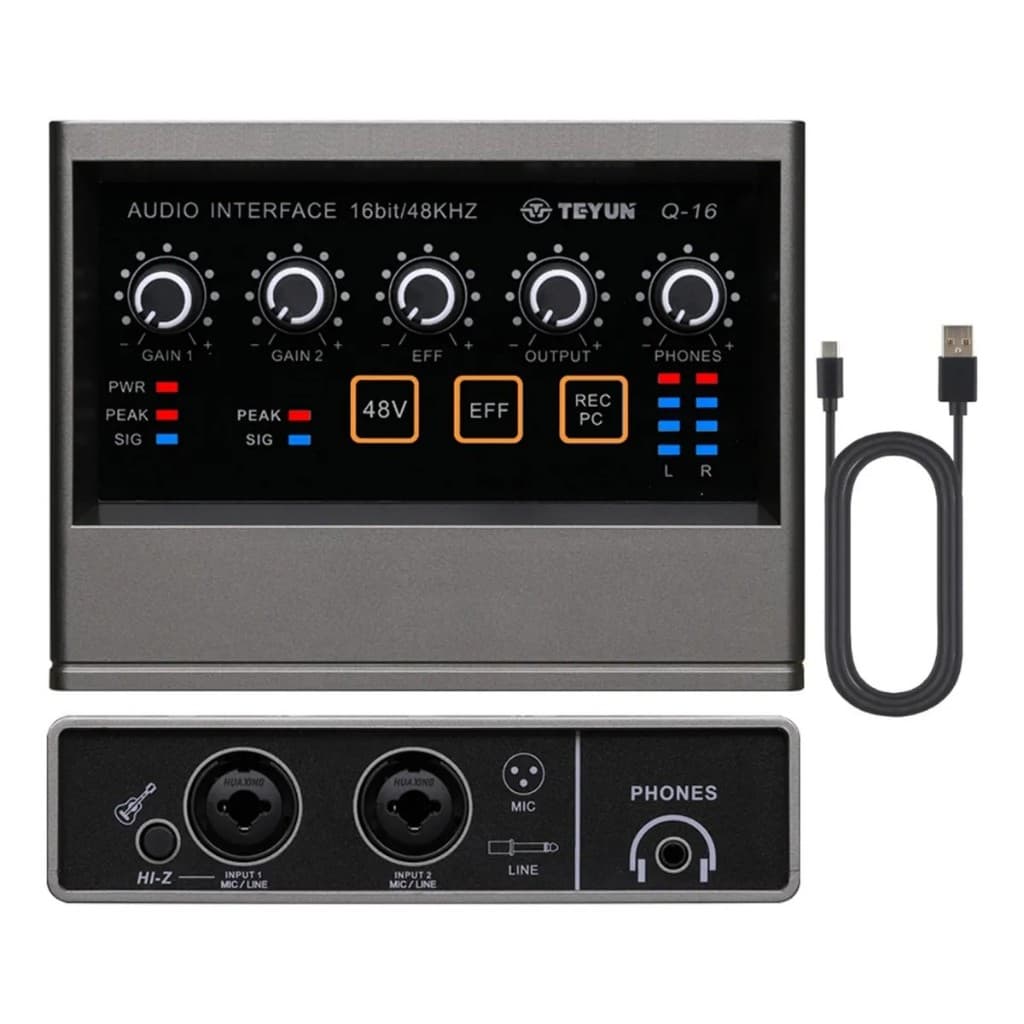 TEYUN Interface De Audio Q-16 Placa De Som Profissional 16 bits/48 kHz Muti Canals Com USB 2.0 Para Estúdio Gravação