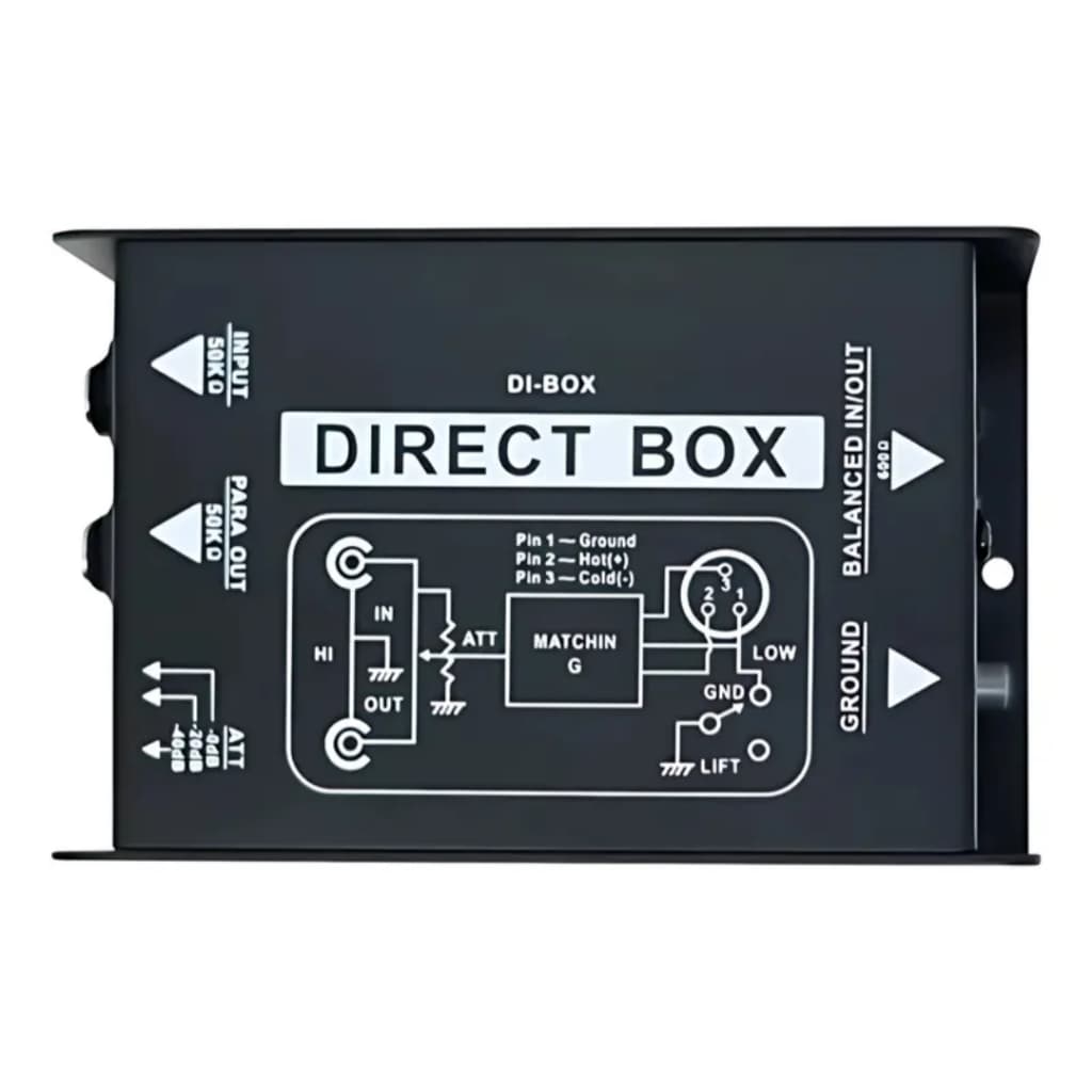 Direct Box Custom Sound Passivo DSDI01 em fundo branco com diagrama técnico