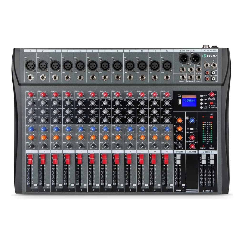 VEDO 12 Canais Mesa De Som VDA212L Console De Mixagem Digital BT MP3 Entrada de PC Placa de Som Mixer Console Bivolt