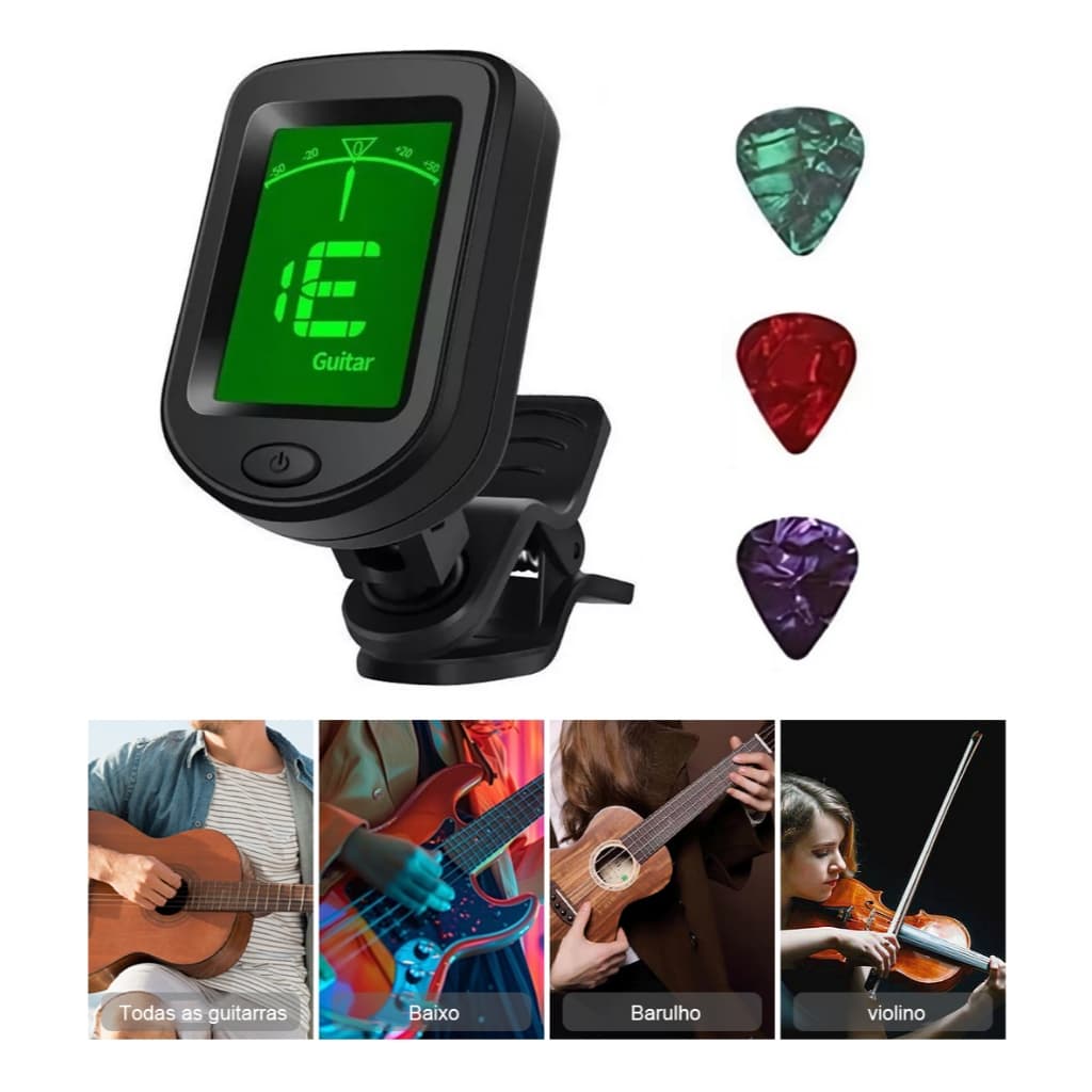 Afinador digital cromático clip para violão e guitarra com captadores de palheta