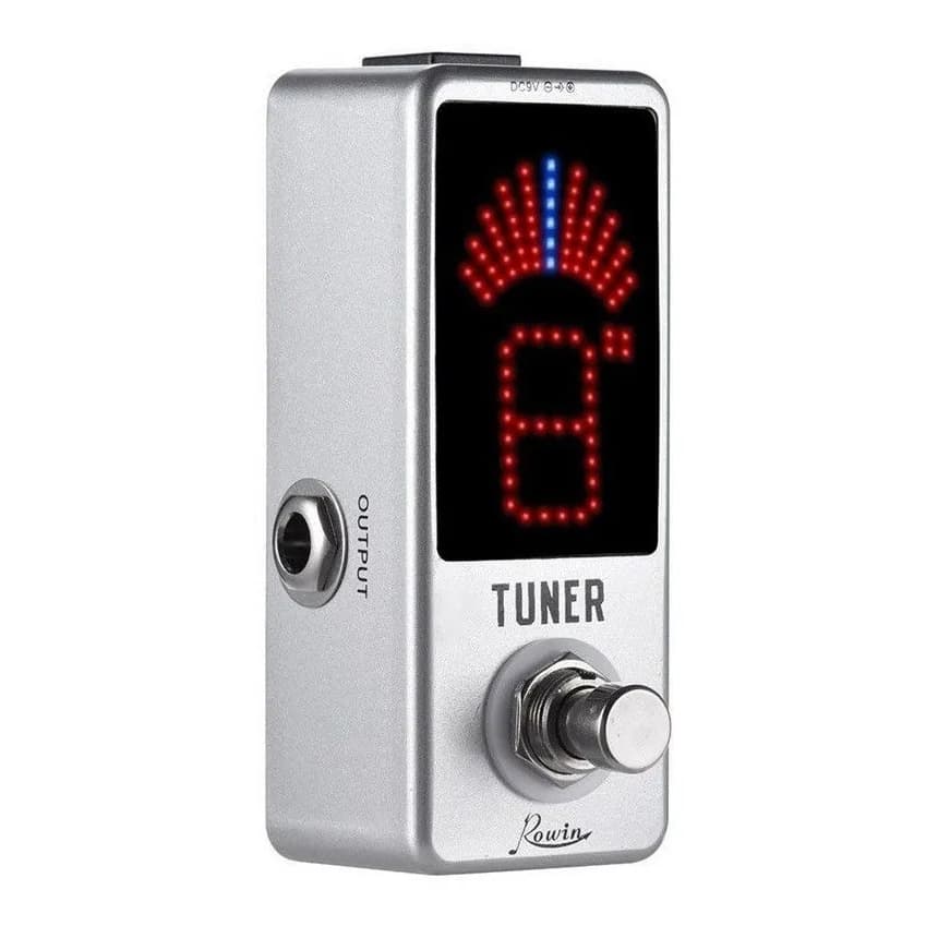 Pedal afinador cromático para guitarra Rowin LT-910, prateado, com LED vermelho e azul