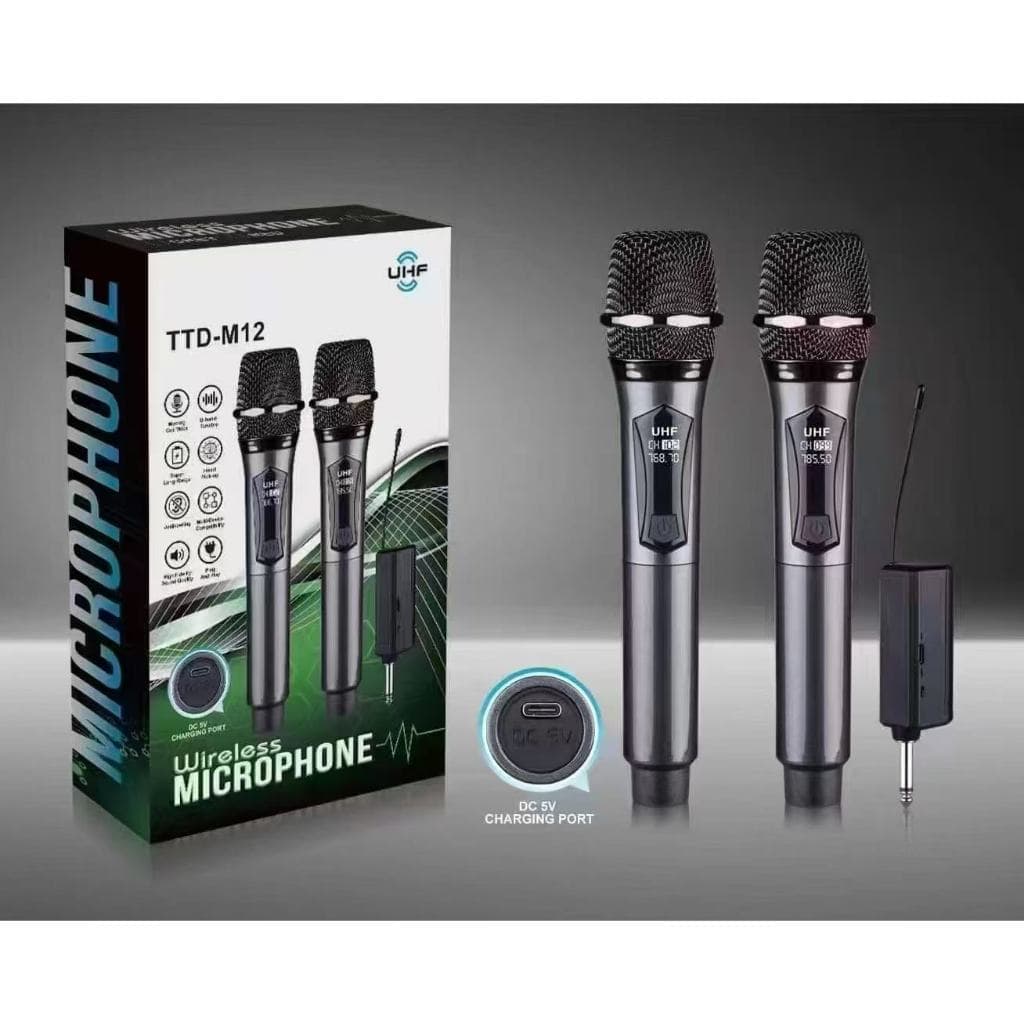 Microfones sem fio UHF profissionais recarregáveis com receptor e caixa de embalagem