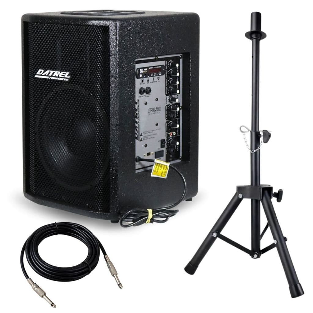Caixa de som ativa 200w RMS Datrel com suporte tripé e cabo P10