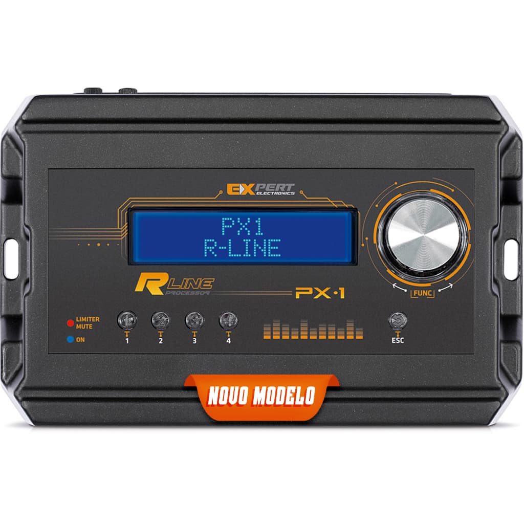 Processador de áudio Expert Electronics PX1 Pro Limiter Equalizador, preto com tela digital azul