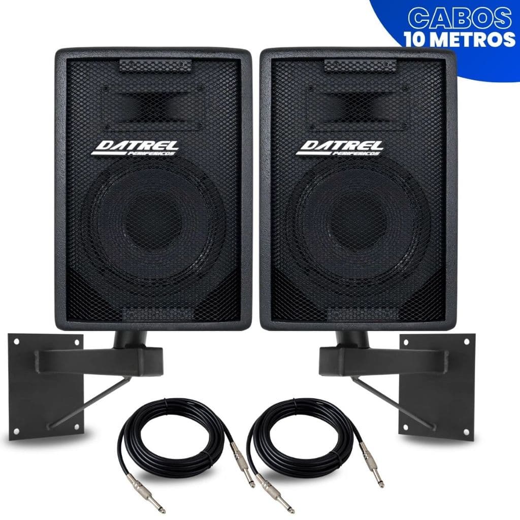 Kit 2 Caixas Som 300W Ativa Passiva DaTrel Bluetooth USB com Suportes de Parede e Cabos P10