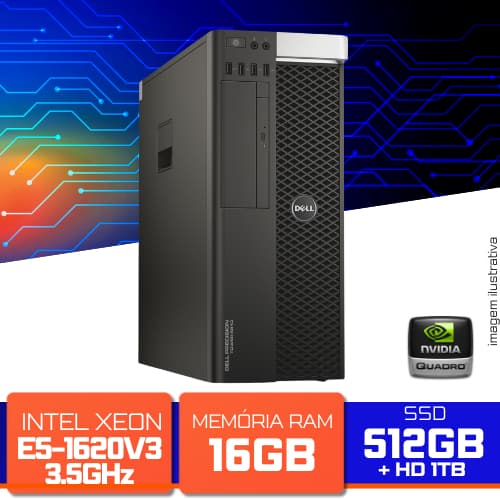 Workstation DELL Precision 5810 - Intel Xeon E5-1620V3, 16GB, SSD 512GB, HD 1TB, Quadro 2000 4GB