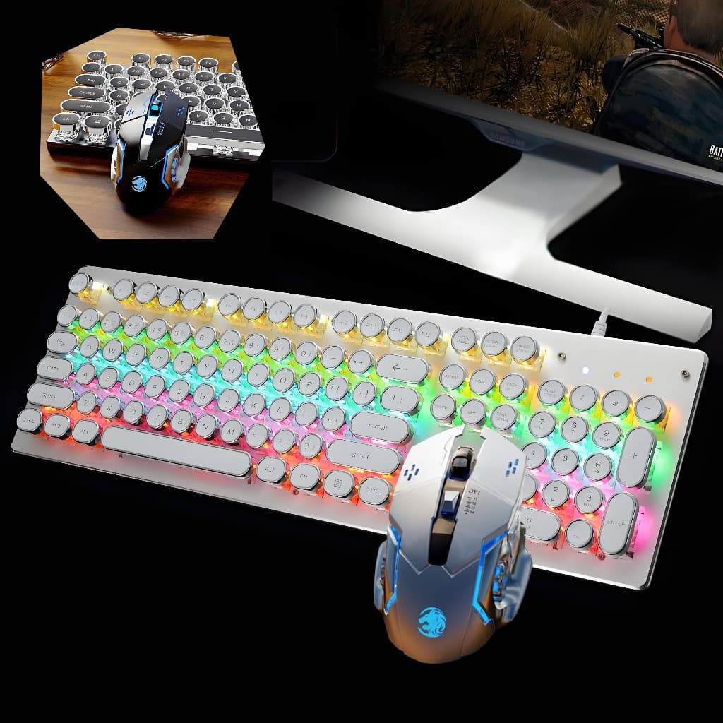 teclado mecânico mouse sem fio bluetooth retro punk jogo teclado mouse dois conjuntos de teclado H7