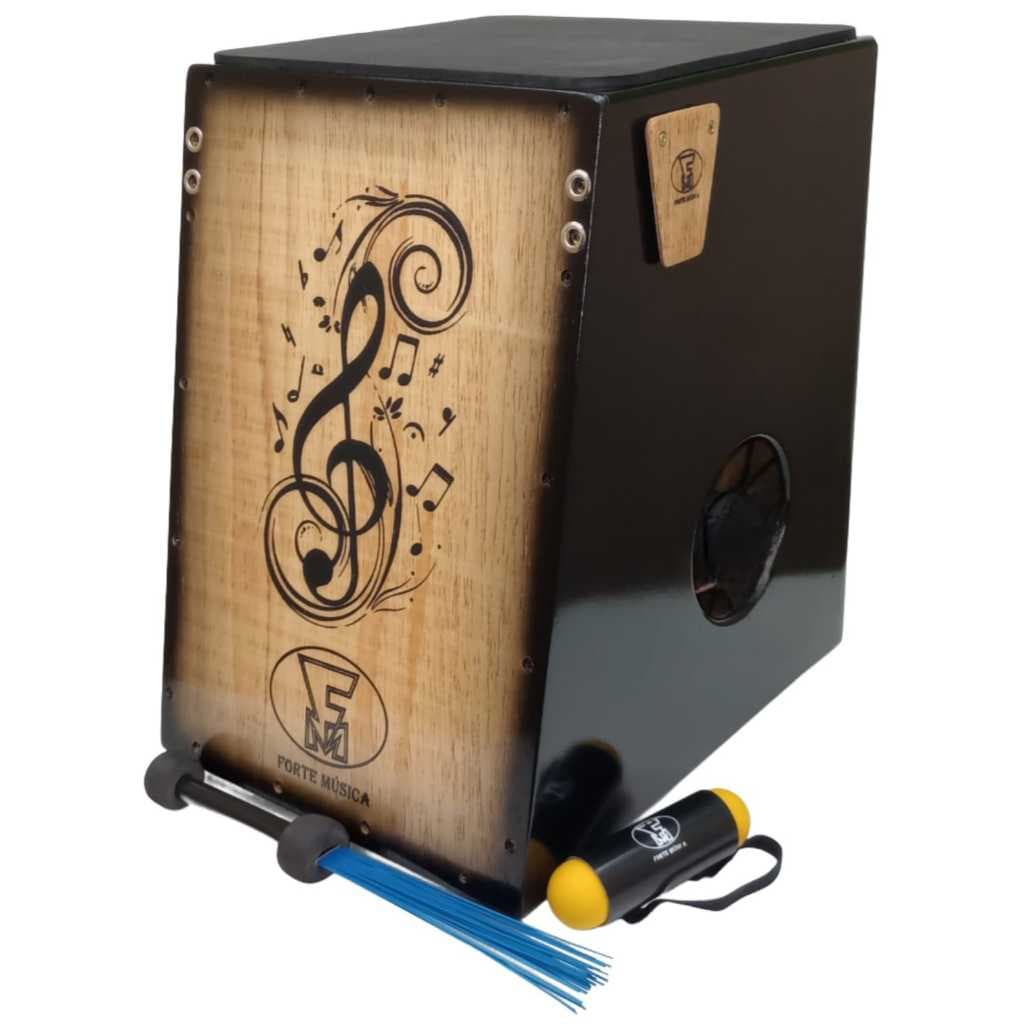 Cajon Duplo Som " SÓ ACÚSTICO" Profissional - Forte Musica - 2 BUMBOS + 3 ACESSÓRIOS