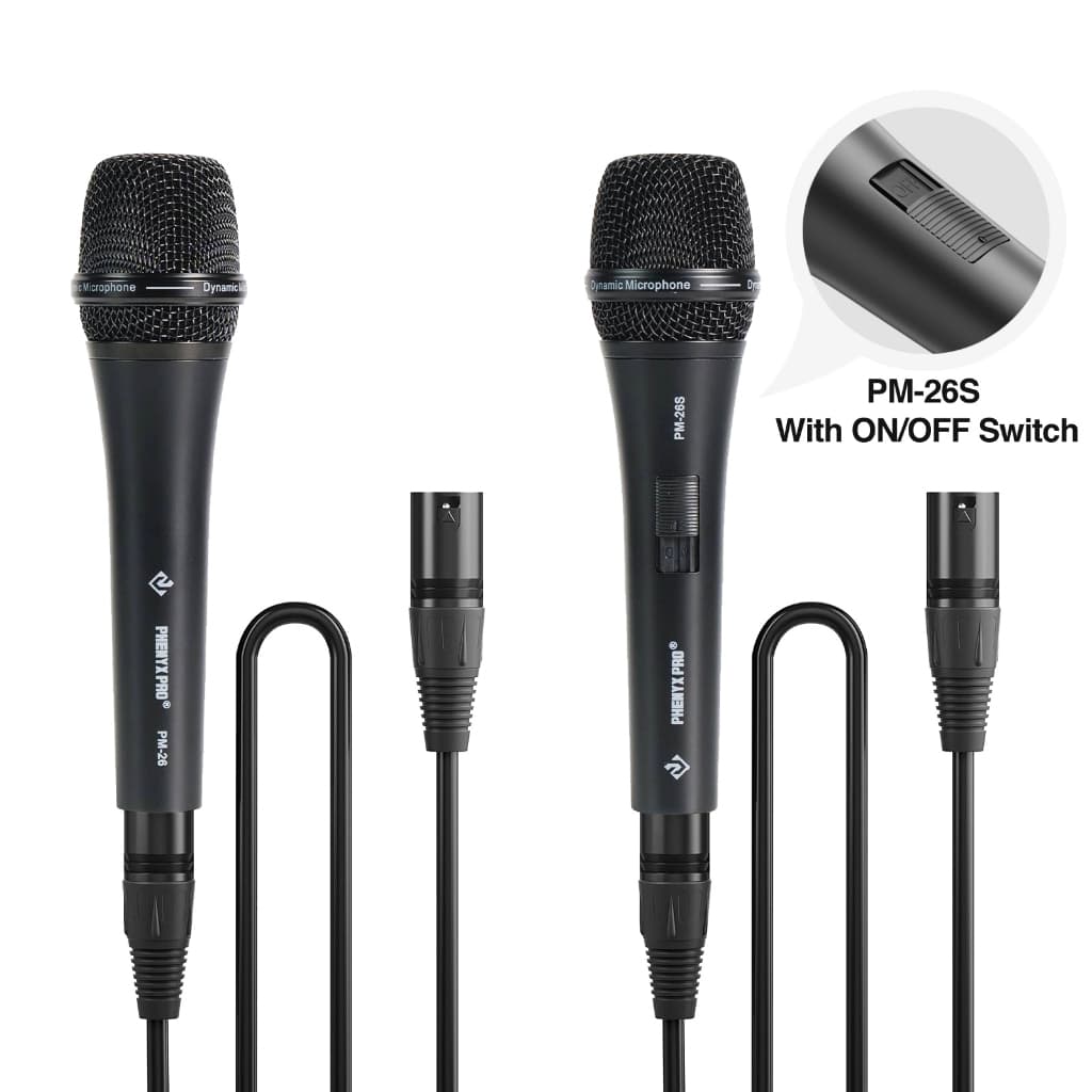 Microfone vocal com fio Phenyx Pro PM-26/26S preto com cabos conectados