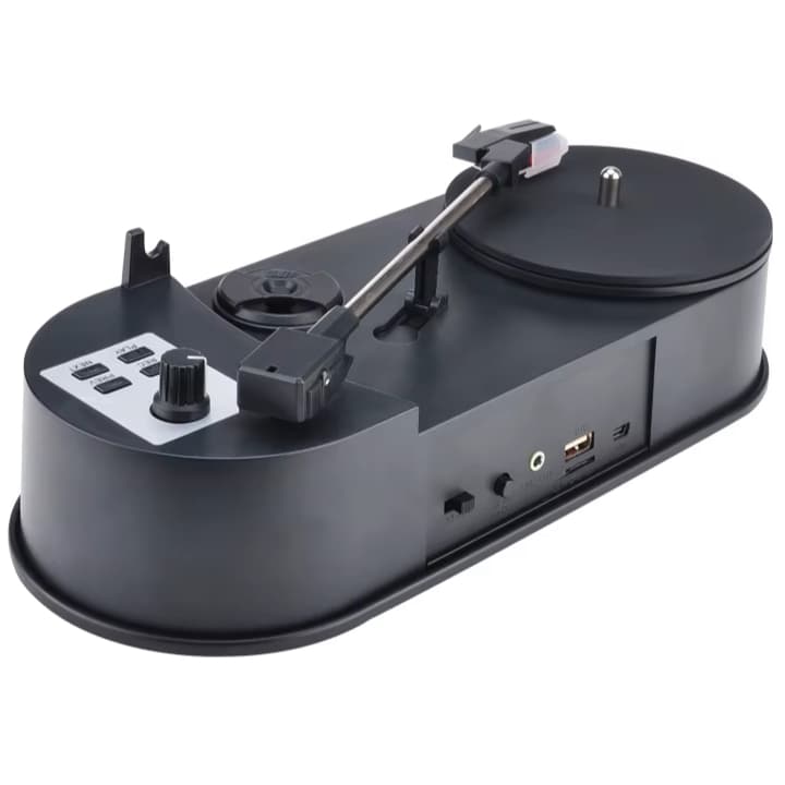 Toca-discos LP (33 / 45 RPM) portátil c/ alto-falante (funciona via USB ou a pilhas) toca áudio MP3