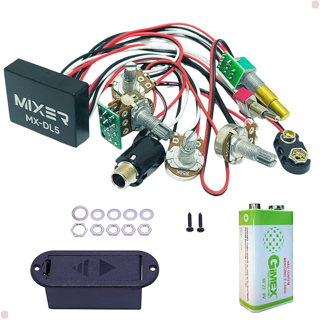 Kit de montagem para pré-amplificador ativo Mixer MX-DL5 com potenciômetros e bateria