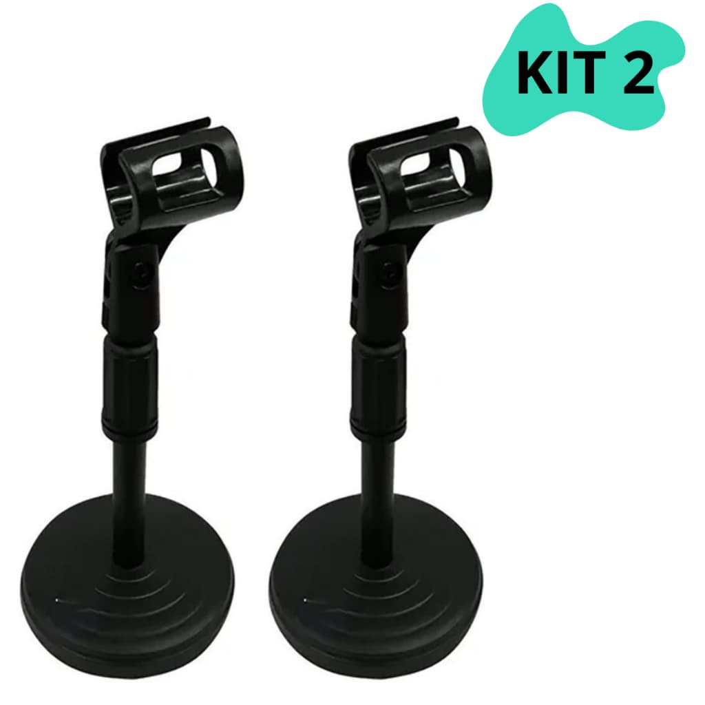 Kit 2 suportes de microfone desmontáveis pretos com base redonda