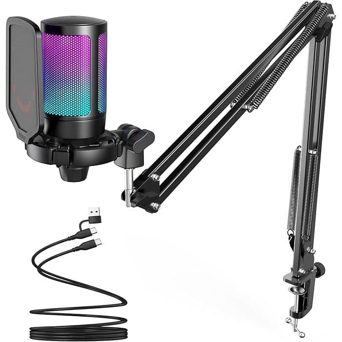 FIFINE Gaming PC Microfone USB, Microfone Condensador para Podcast com Braço,Filtro Pop, A6T