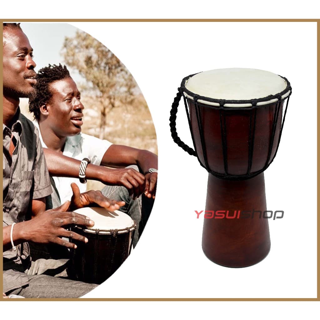 Tambor Djembe Africano Marrom com Pele Branca e Cordas Pretas