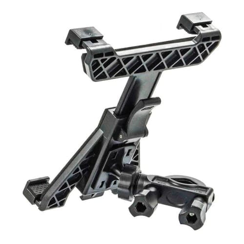 Suporte pedestal para tablet preto, compatível com iPad e Samsung, ângulo frontal