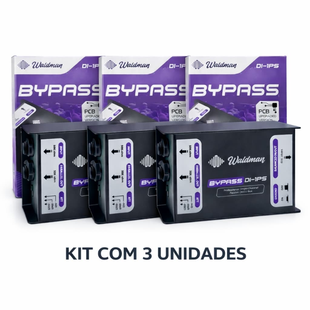 Kit com 3 Direct Box Waldman DI-1PS Profissional para Guitarra, Violão e Baixo