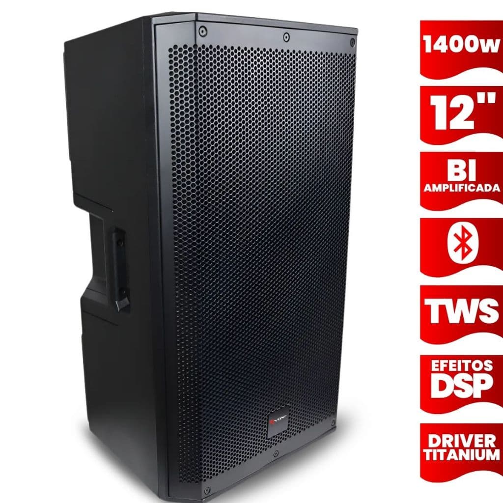 Caixa de Som 1400w 12 Polegadas Bi Amplificada Driver Titanium Bluetooth Usb Tws Dsp Ativa Acustica Profissional Potente