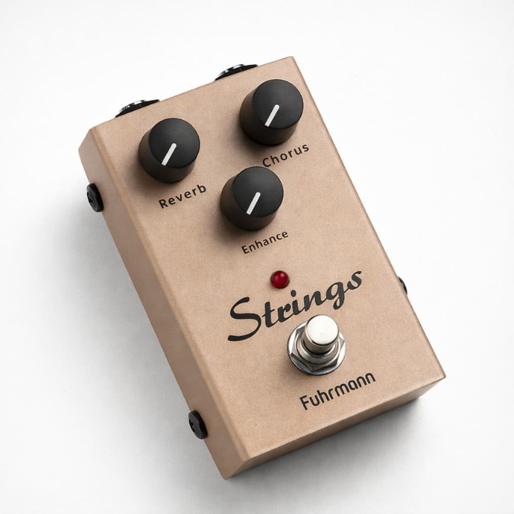 Pedal Fuhrmann Efeito Reverb Chorus, cor marrom, com controles para reverb e chorus.