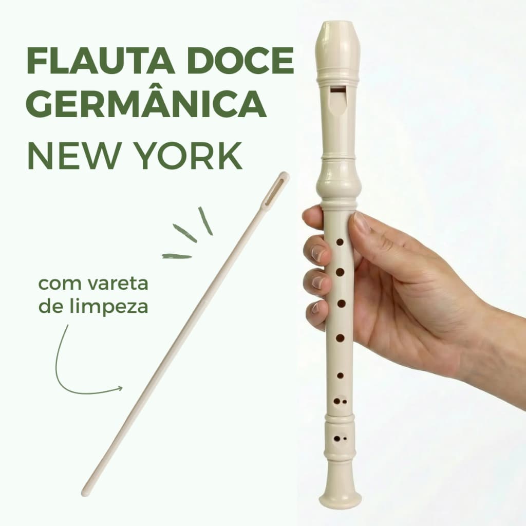 Flauta Doce Germânica Soprano Flauta Profissional Flauta Iniciante Creme com Capa FL20G