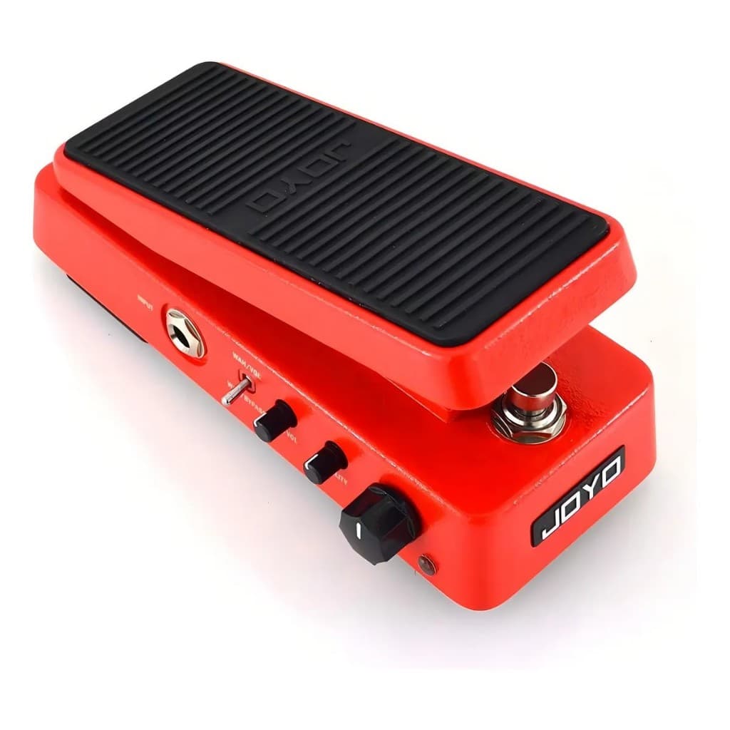 Pedal de guitarra Joyo Multimode Wah 2 vermelho com controles e marca JOYO