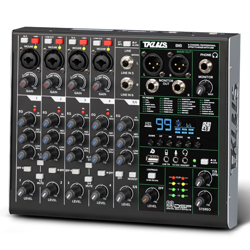 6 Canais Mesa De Som Profissional Mixers Som Mixagem Console Entrada do Computador 99DSP 48V Número de Potência Para DJ