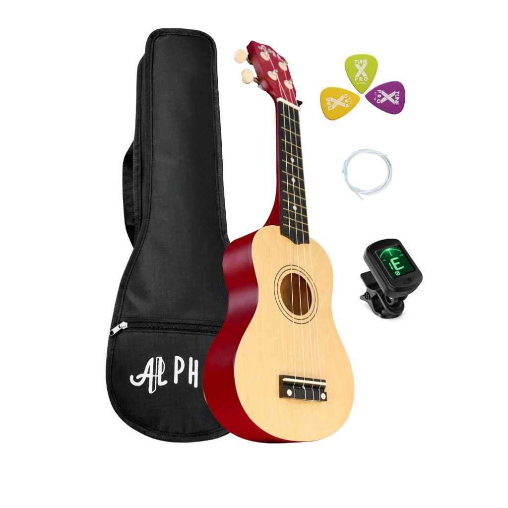 Kit Ukulele Soprano Alpha com Capa, Palhetas e Afinador Digital