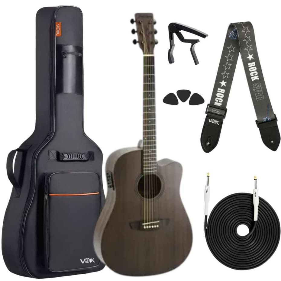 Kit Violão Elétrico Strinberg FS4D TOS com Capa Voik, Correia, Cabo P10, Capotraste e Palhetas
