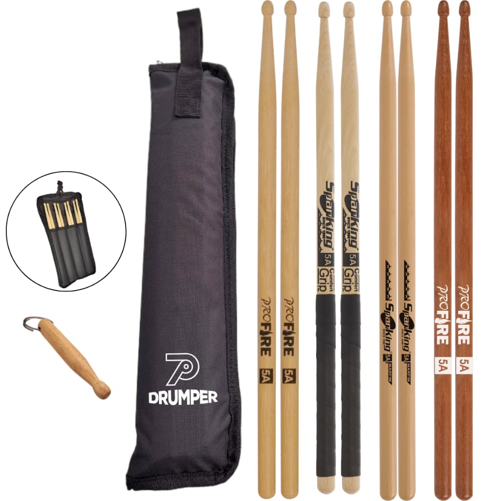 Kit 4 Pares Baquetas 5A Bateria + Bag Baqueta e Chaveiro Baqueta Spanking Profire Marfim Jatobá