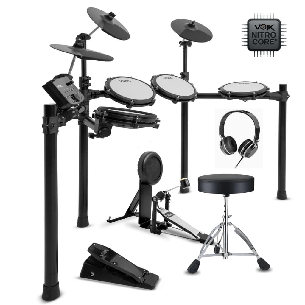 Bateria Eletrônica Voik BOOST-700 MIDI Pads em Mesh Caixa Dual Zone Completa Cor Preto Bivolt