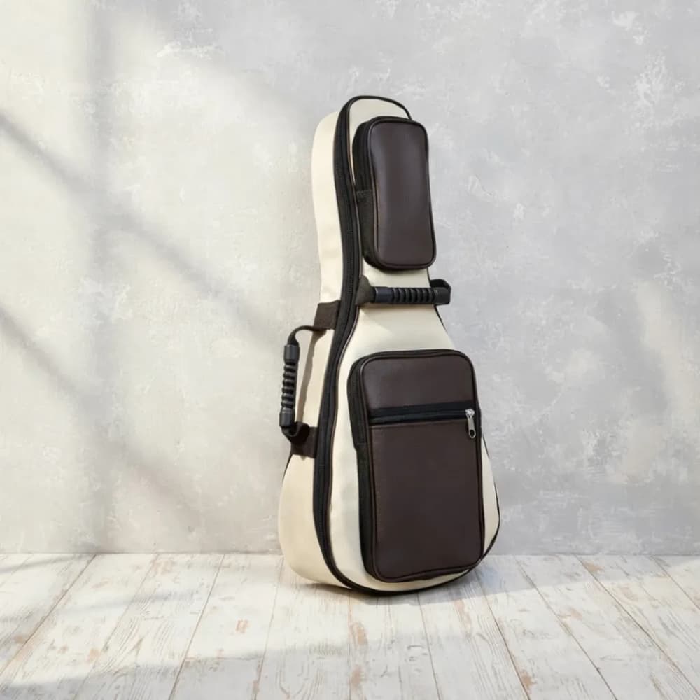 Capa Bag para Cavaco Cavaquinho Couro Sintético Bege Premium Acolchoada