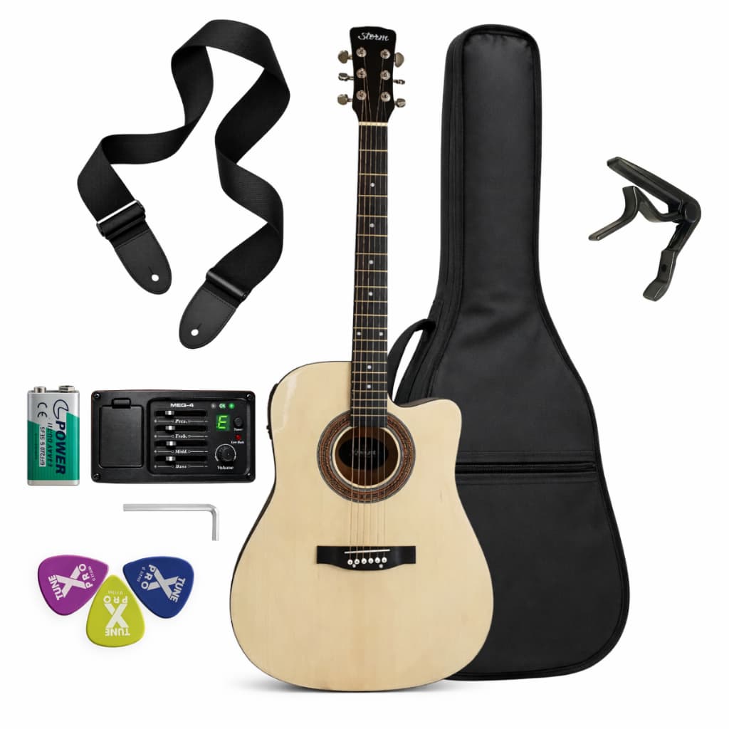 Violão Elétrico Aço Folk Storm Natural + Capa Correia Capotraste Palheta