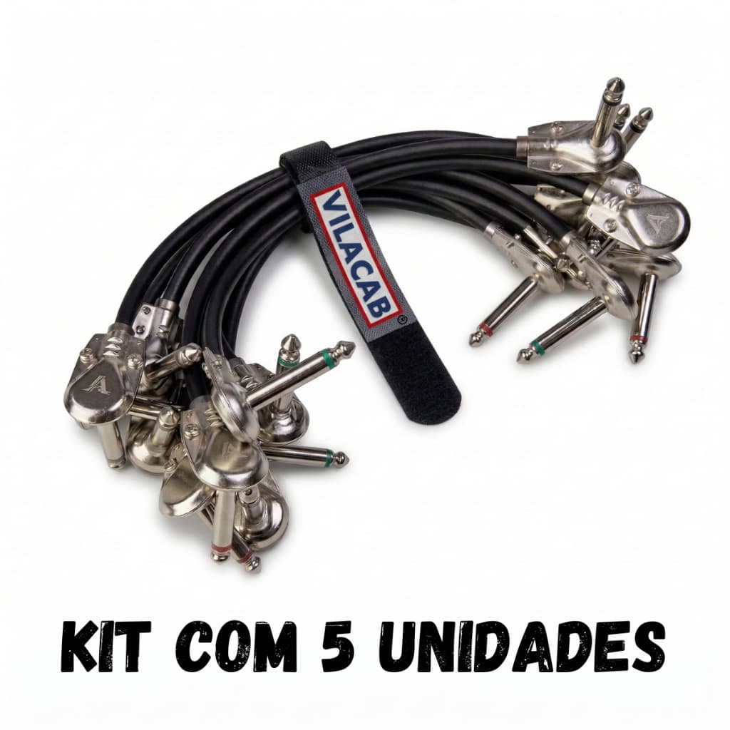 Kit 5 cabos para pedal de guitarra P10 90 graus 15cm com pedalboard