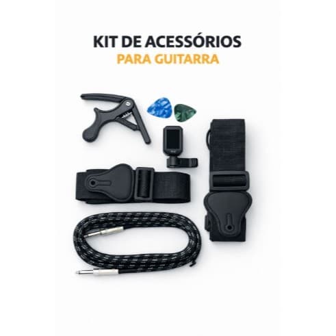 Kit de Acessórios para Guitarra com Capotraste, Afinador, Correia, Cabo e Palhetas