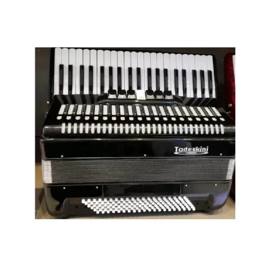 Acordeon 120 Baixos Sanfona Todeskini, Preto  Brilhante, Piano Chemnitzer, Som Profissional Alça, Estojo, Nota Fiscal.