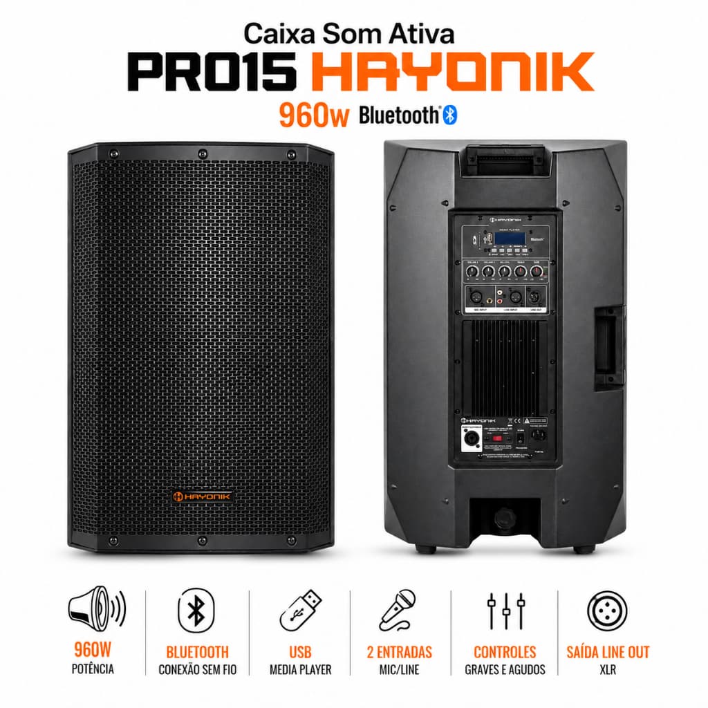 Caixa Som Ativa PRO15 Hayonik 960w Bluetooth