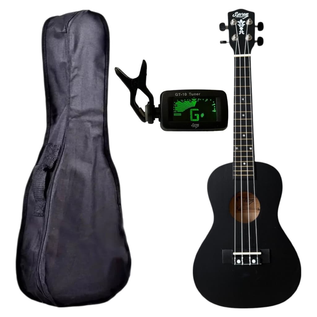 Ukulele Soprano Preto com Afinador Digital GT-10 e Estojo Preto