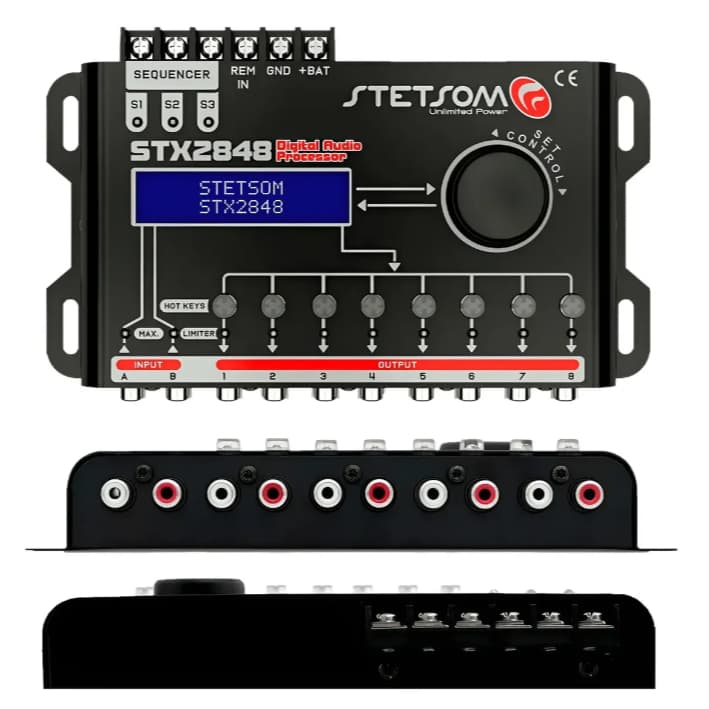 Processador de Áudio Stx2848 Stetsom 2 Canais 8 Saídas com Sequenciador