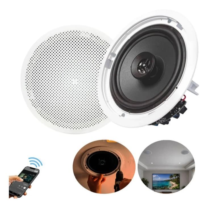 Kit Caixas De Embutir Sistema Som Ambiente Bluetooth Arandela Redonda Branca Ativa + Passiva Le Son
