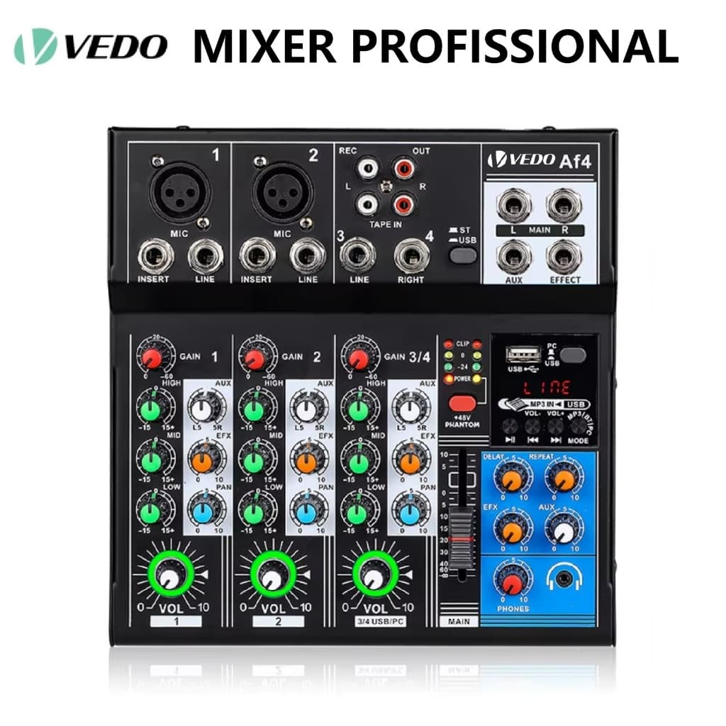VEDO Mixer Misturador Profissional AF4 Analógico Placa de som Digital Fundida 4 Canais